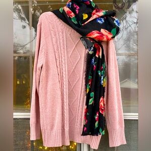 New Veiled Rose Pink XXL 2X Chenille Crew Fisherman Sweater + Bonus Scarf 🧣